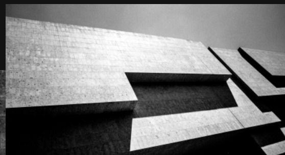 Bocconi campus architecture, angled concrete facade